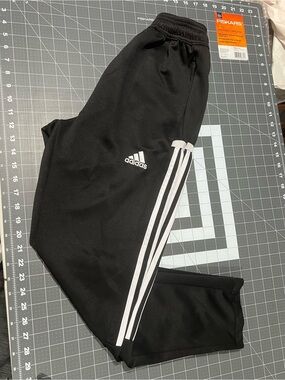 adidas Kids' Black Track Pants with White Stripes, and ankle zippers Size: M
